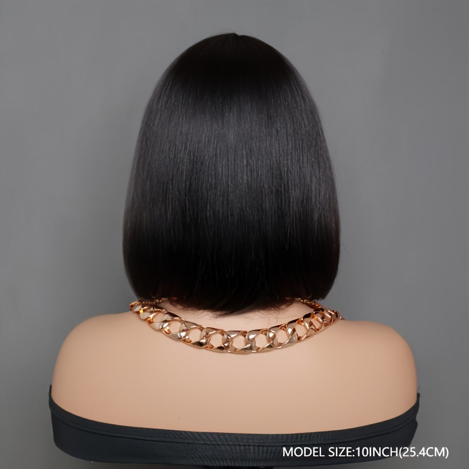 [180% Full Human Hair Bob Wig] Straight Short Bob Wig With Bangs 100% Human Hair Full Machine Made Bob Wigs Glueless Straight Wigs For Women 180% - Lena & Miles Exquisite Boutique LLC.