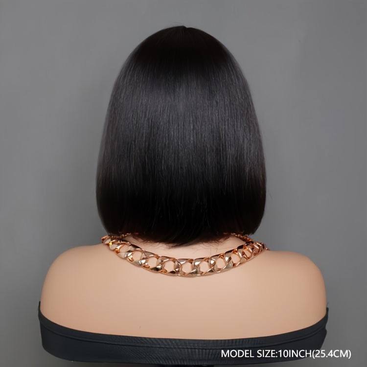 [180% Full Human Hair Bob Wig] Straight Short Bob Wig With Bangs 100% Human Hair Full Machine Made Bob Wigs Glueless Straight Wigs For Women 180% - Lena & Miles Exquisite Boutique LLC.