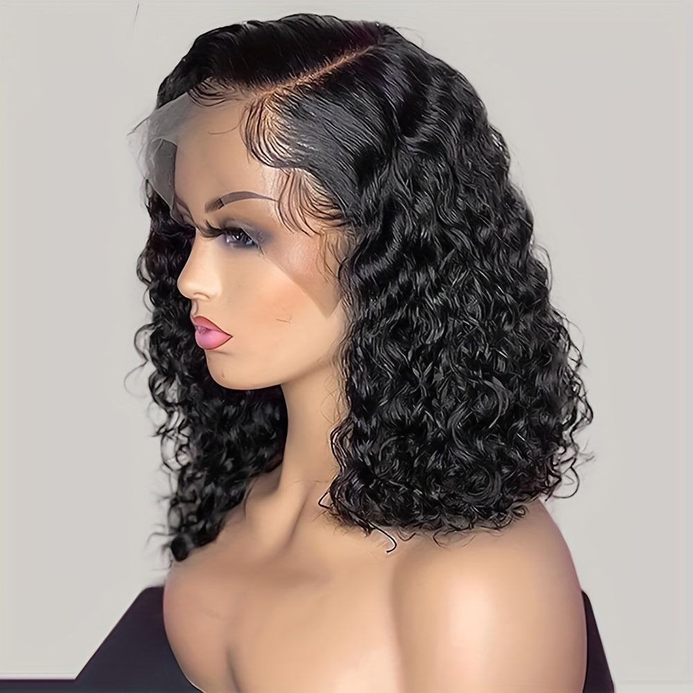 Side Part Human Hair Bob Wig Natural Color Deep Wave Wigs For Women 180% 13*5*1 - Lena & Miles Exquisite Boutique LLC.