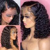Side Part Human Hair Bob Wig Natural Color Deep Wave Wigs For Women 180% 13*5*1 - Lena & Miles Exquisite Boutique LLC.