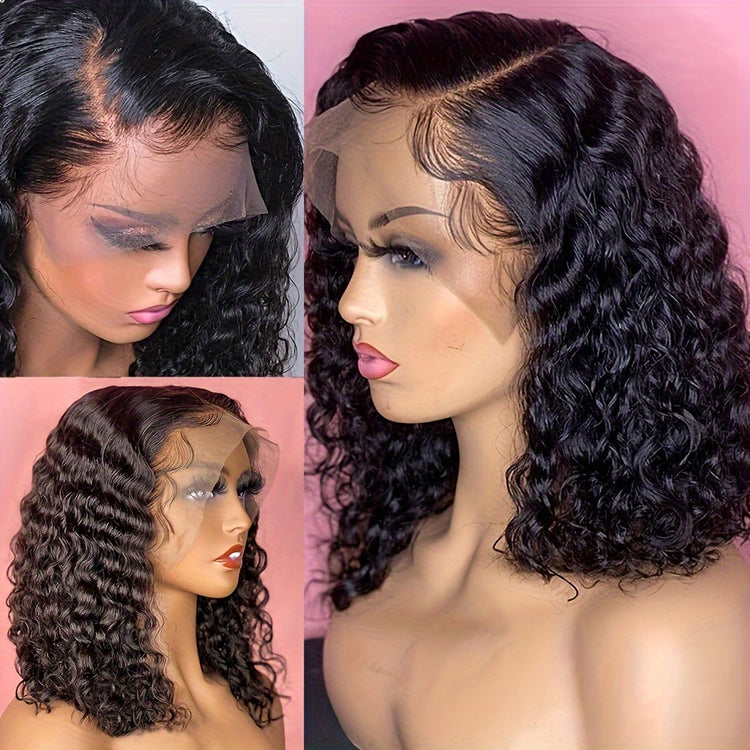 Side Part Human Hair Bob Wig Natural Color Deep Wave Wigs For Women 180% 13*5*1 - Lena & Miles Exquisite Boutique LLC.