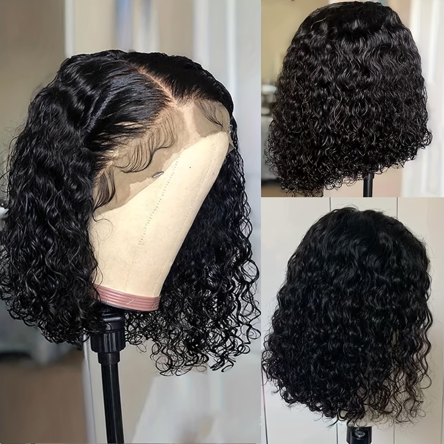 Side Part Human Hair Bob Wig Natural Color Deep Wave Wigs For Women 180% 13*5*1 - Lena & Miles Exquisite Boutique LLC.