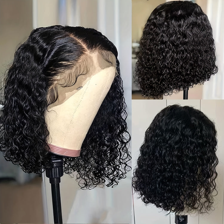 Side Part Human Hair Bob Wig Natural Color Deep Wave Wigs For Women 180% 13*5*1 - Lena & Miles Exquisite Boutique LLC.