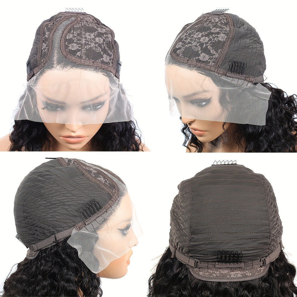 Side Part Human Hair Bob Wig Natural Color Deep Wave Wigs For Women 180% 13*5*1 - Lena & Miles Exquisite Boutique LLC.