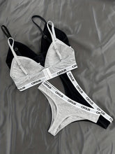 2 Sets Letter Print Bra & Panties, Wireless Sports Bra & Elastic Thong Lingerie Set, Women&