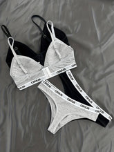 2 Sets Letter Print Bra & Panties, Wireless Sports Bra & Elastic Thong Lingerie Set, Women&