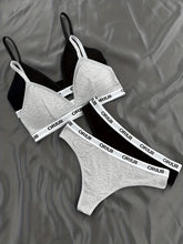 2 Sets Letter Print Bra & Panties, Wireless Sports Bra & Elastic Thong Lingerie Set, Women&