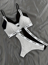 2 Sets Letter Print Bra & Panties, Wireless Sports Bra & Elastic Thong Lingerie Set, Women&
