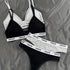 2 Sets Letter Print Bra & Panties, Wireless Sports Bra & Elastic Thong Lingerie Set, Women&
