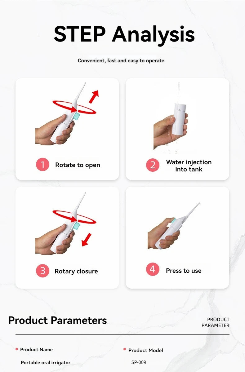 Household High Pressure Oral Irrigator Portable Teeth Clean Water Dental Floss Manual High Pressure Water Toothpick - Lena & Miles Exquisite Boutique LLC.