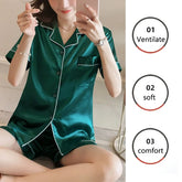 Women Ice Silk Pajamas Korean Version of the Lapel Cardigan Ladies Comfortable Sleepwear Two-Piece Set Soft Casual Nightwear - Lena & Miles Exquisite Boutique LLC.
