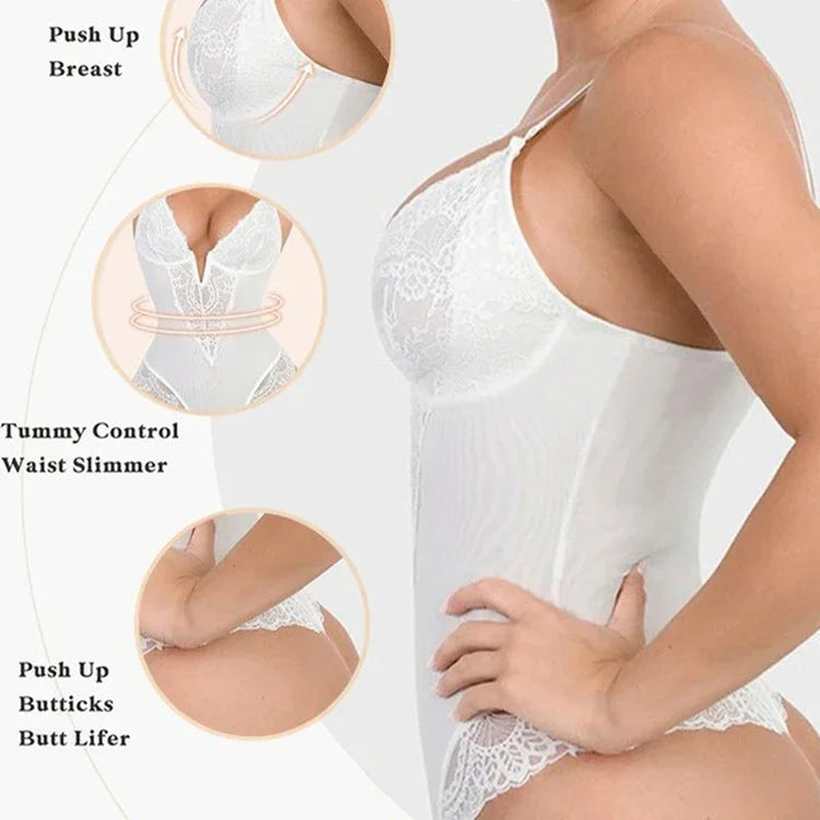 Dimmkof Lace Hem Low V Neck Thong - Lena & Miles Exquisite Boutique LLC.