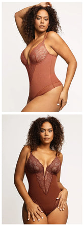 Dimmkof Lace Hem Low V Neck Thong - Lena & Miles Exquisite Boutique LLC.