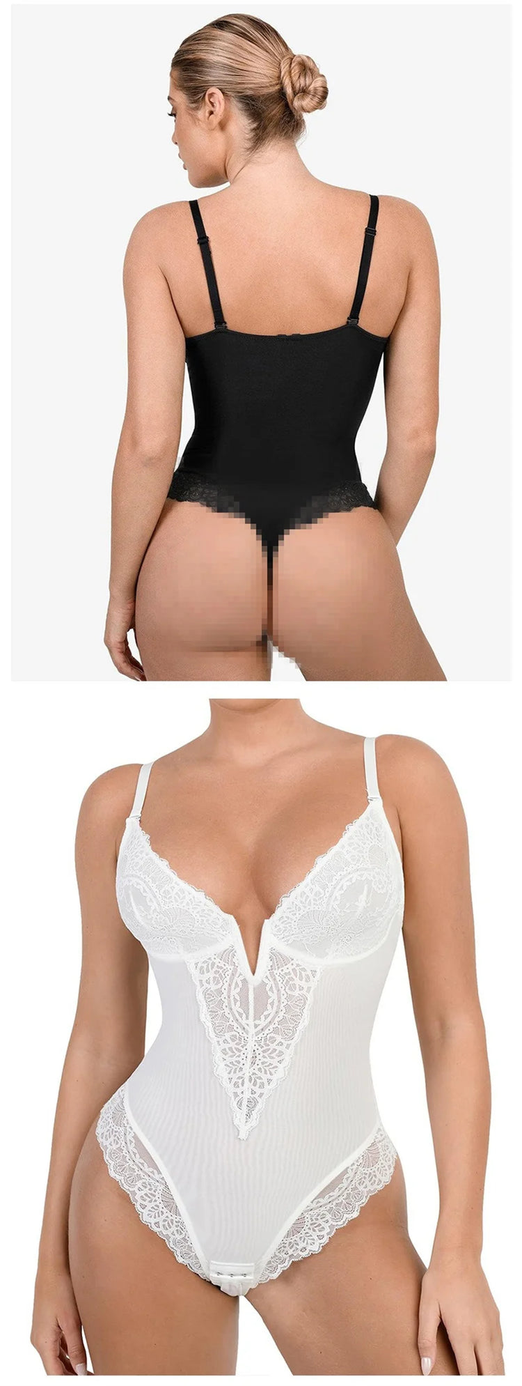 Dimmkof Lace Hem Low V Neck Thong - Lena & Miles Exquisite Boutique LLC.