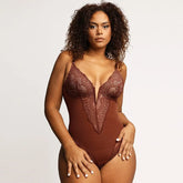 Dimmkof Lace Hem Low V Neck Thong - Lena & Miles Exquisite Boutique LLC.