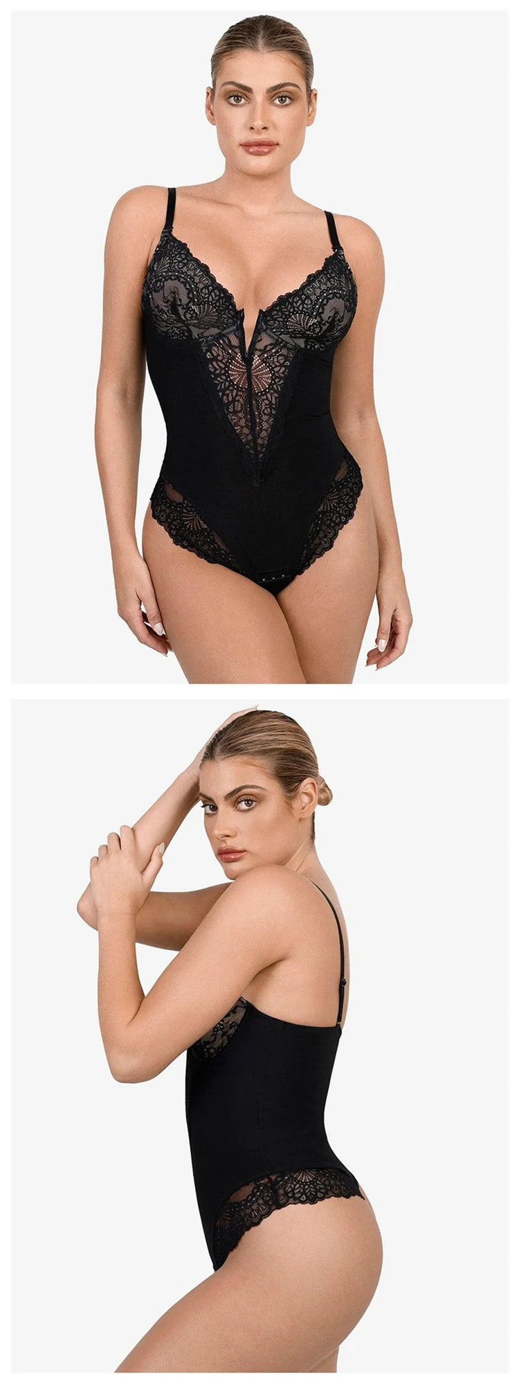Dimmkof Lace Hem Low V Neck Thong Sleeveles - Lena & Miles Exquisite Boutique LLC.
