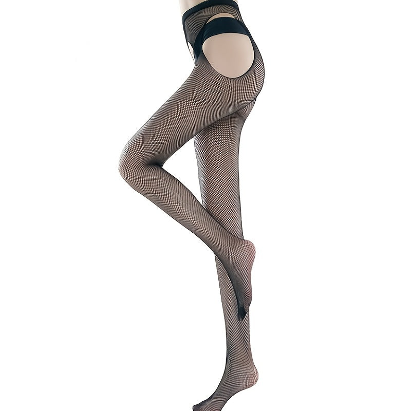 Seductive Sheer Fishnet Tights - Hollow Out Open Crotch Design - Seamless Stretchy Mesh Pantyhose for Women - Alluring Lingerie Stockings, One-Size-Fits-Most - Lena & Miles Exquisite Boutique LLC.