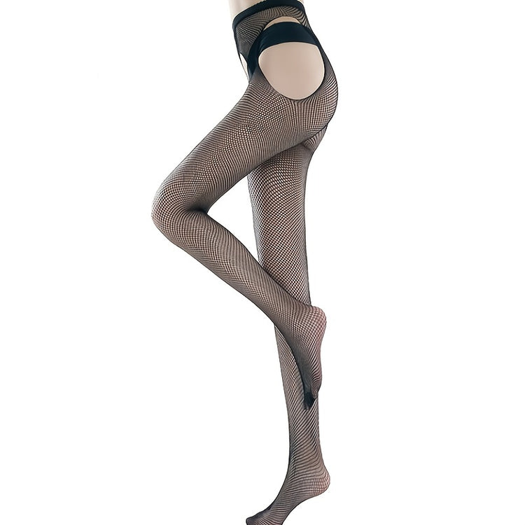 Seductive Sheer Fishnet Tights - Hollow Out Open Crotch Design - Seamless Stretchy Mesh Pantyhose for Women - Alluring Lingerie Stockings, One-Size-Fits-Most - Lena & Miles Exquisite Boutique LLC.
