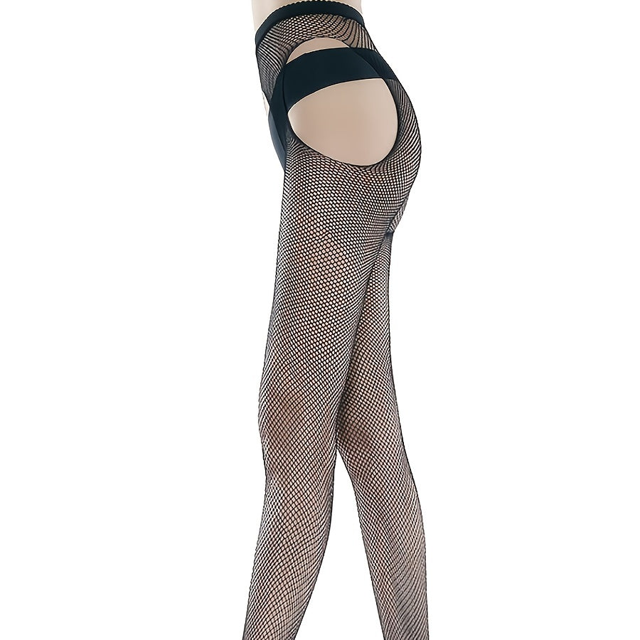 Seductive Sheer Fishnet Tights - Hollow Out Open Crotch Design - Seamless Stretchy Mesh Pantyhose for Women - Alluring Lingerie Stockings, One-Size-Fits-Most - Lena & Miles Exquisite Boutique LLC.