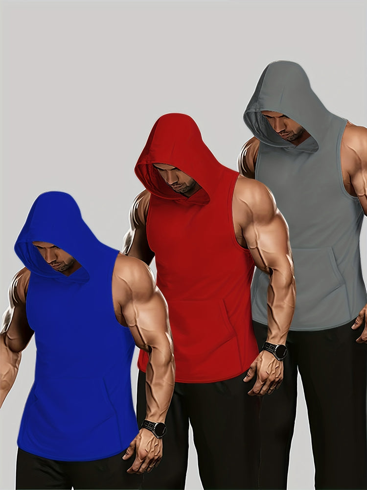3Pcs Tanktop Set, Solid Men&