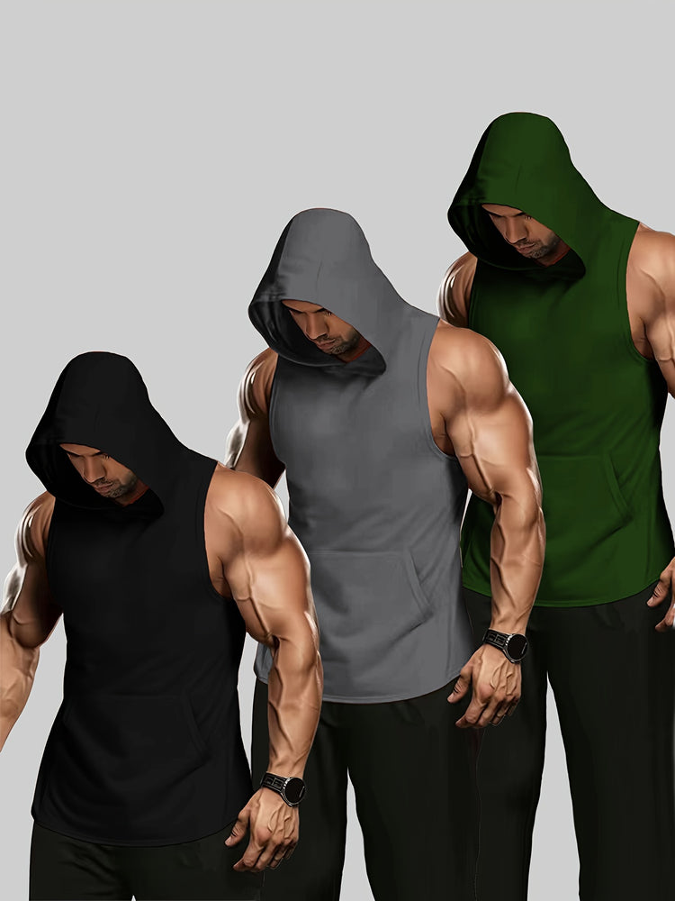 3Pcs Tanktop Set, Solid Men&