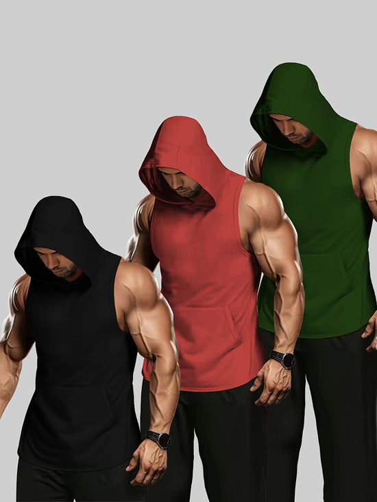 3Pcs Tanktop Set, Solid Men&