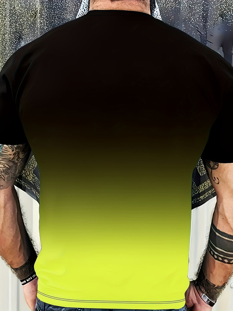 Ombre 2Pcs Trendy Outfits For Men, Casual Crew Neck Short Sleeve T-shirt And Drawstring Shorts Set For Summer, Men&