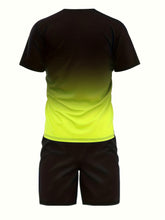 Ombre 2Pcs Trendy Outfits For Men, Casual Crew Neck Short Sleeve T-shirt And Drawstring Shorts Set For Summer, Men&