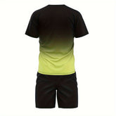 Ombre 2Pcs Trendy Outfits For Men, Casual Crew Neck Short Sleeve T-shirt And Drawstring Shorts Set For Summer, Men&
