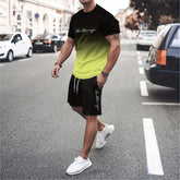 Ombre 2Pcs Trendy Outfits For Men, Casual Crew Neck Short Sleeve T-shirt And Drawstring Shorts Set For Summer, Men&