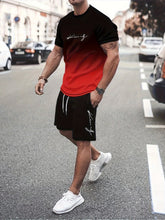 Ombre 2Pcs Trendy Outfits For Men, Casual Crew Neck Short Sleeve T-shirt And Drawstring Shorts Set For Summer, Men&