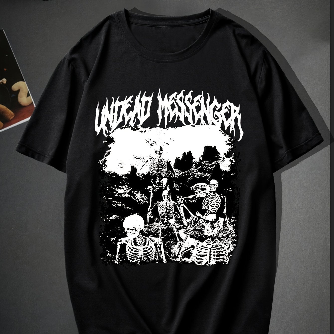 Trendy Skeleton & Letter Pattern Print Men&