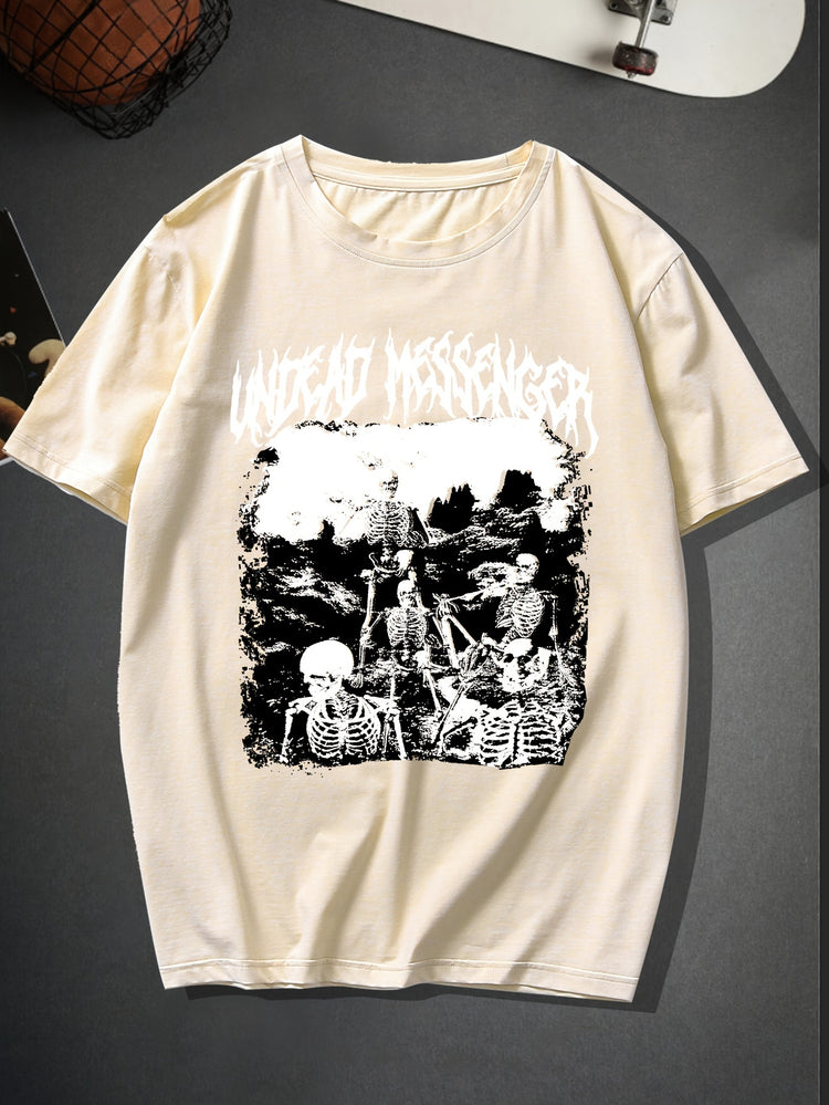 Trendy Skeleton & Letter Pattern Print Men&