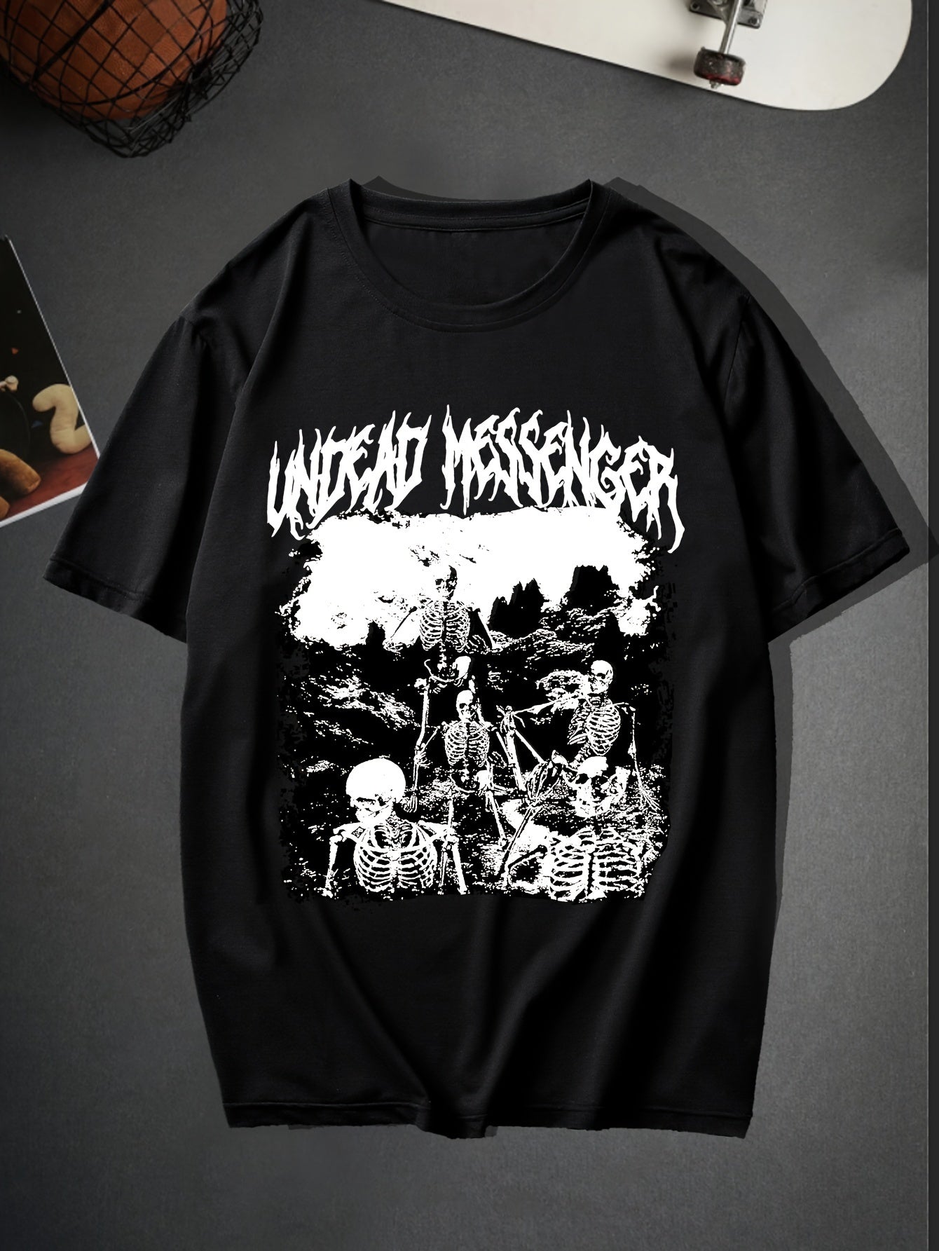 Trendy Skeleton & Letter Pattern Print Men&