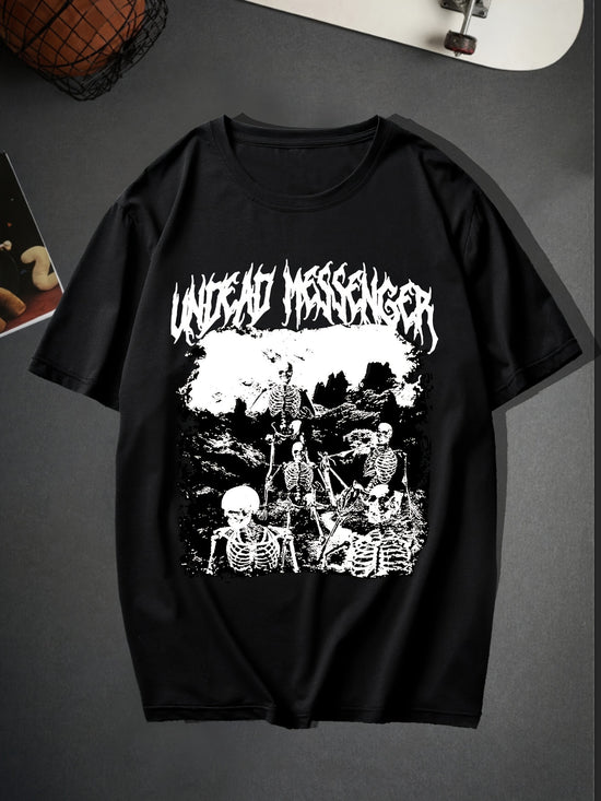 Trendy Skeleton & Letter Pattern Print Men&