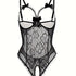 Seductive Floral Lace Ruffle Bodysuit - Sheer Open Bust Mesh Teddy with Intricate Hollow Out & Bow Accent - Intimate Open Crotch, Feminine Lingerie for Women - Lena & Miles Exquisite Boutique LLC.