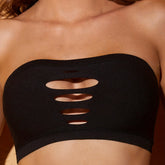 Cutout Strapless Bandeau Bras, Comfy & Breathable Stretchy Intimates Bra (Without Chest Pad), Women&