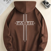 FAITH Print Kangaroo Pocket Hoodie, Casual Long Sleeve Drawstring Hoodies Sweatshirt, Men&