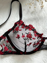Floral Embroidery Lingerie Set, Cut Out Unlined Bra & Mesh Thong, Women&