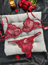 Floral Embroidery Lingerie Set, Cut Out Unlined Bra & Mesh Thong, Women&