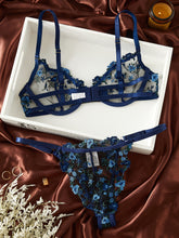 Floral Embroidery Lingerie Set, Cut Out Unlined Bra & Mesh Thong, Women&