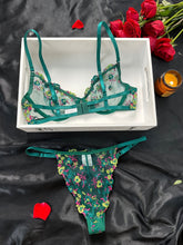 Floral Embroidery Lingerie Set, Cut Out Unlined Bra & Mesh Thong, Women&
