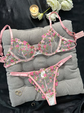 Floral Embroidery Lingerie Set, Cut Out Unlined Bra & Mesh Thong, Women&