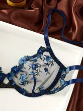 Floral Embroidery Lingerie Set, Cut Out Unlined Bra & Mesh Thong, Women&