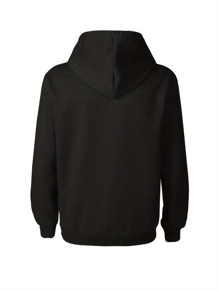 FORGIVEN Print Kangaroo Pocket Hoodie, Casual Long Sleeve Hoodies Sweatshirt, Men&