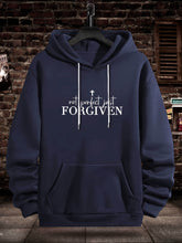 FORGIVEN Print Kangaroo Pocket Hoodie, Casual Long Sleeve Hoodies Sweatshirt, Men&