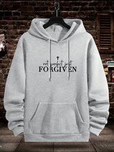 FORGIVEN Print Kangaroo Pocket Hoodie, Casual Long Sleeve Hoodies Sweatshirt, Men&