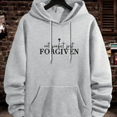 FORGIVEN Print Kangaroo Pocket Hoodie, Casual Long Sleeve Hoodies Sweatshirt, Men&