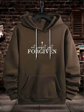FORGIVEN Print Kangaroo Pocket Hoodie, Casual Long Sleeve Hoodies Sweatshirt, Men&