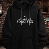 FORGIVEN Print Kangaroo Pocket Hoodie, Casual Long Sleeve Hoodies Sweatshirt, Men&